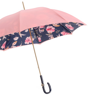 Pink floral handmade double cloth elegant acetate handle umbrella side