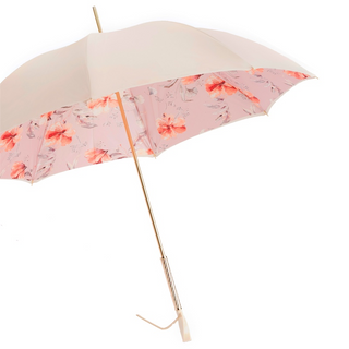 Flowered pink handmade Italian Swarovski crystal umbrella side view