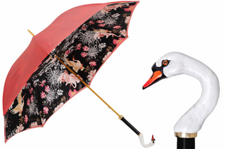Swan handle handcrafted Italian double cloth umbrella front view