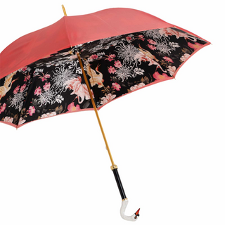 Swan handle handcrafted Italian double cloth umbrella side view