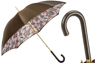 Paisley leather handle double cloth handmade Italian umbrella front view