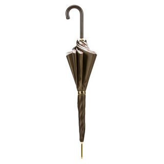 Paisley leather handle double cloth handmade Italian umbrella close-up