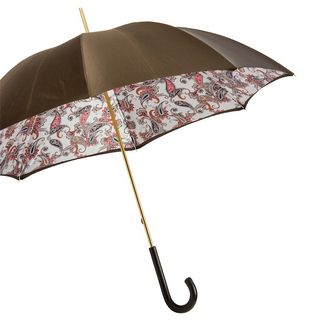 Paisley leather handle double cloth handmade Italian umbrella side view