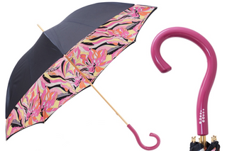 Pink handle manual handmade Italian polyester canopy umbrella front view