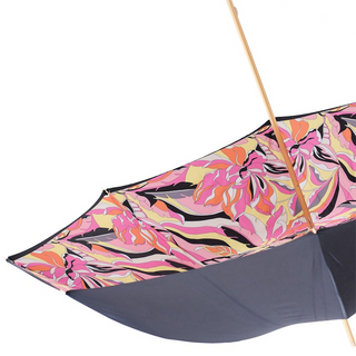 Pink handle manual handmade Italian polyester canopy umbrella top view