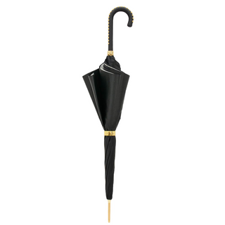 Black double cloth leather handle bridles print handmade Italian umbrella close-up