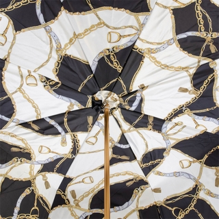 Black double cloth leather handle bridles print handmade Italian umbrella open