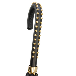 Black double cloth leather handle bridles print handmade Italian umbrella detail