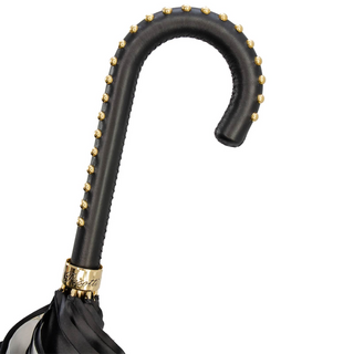 Black double cloth leather handle bridles print handmade Italian umbrella canopy