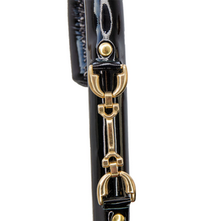 Red equestrian bridles leather stirrup handle handmade Italian umbrella back view