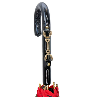 Red equestrian bridles leather stirrup handle handmade Italian umbrella canopy