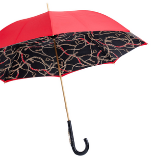 Red equestrian bridles leather stirrup handle handmade Italian umbrella side