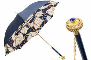 Navy bridles handmade Italian luxury jeweled handle umbrella front view