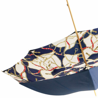 Navy bridles handmade Italian luxury jeweled handle umbrella top view