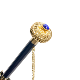Navy bridles handmade Italian luxury jeweled handle umbrella detail