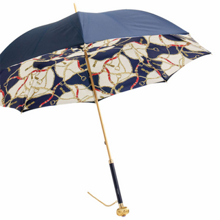 Navy bridles handmade Italian luxury jeweled handle umbrella side view