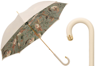 Classic ivory leather handle handmade Italian polyester umbrella front view