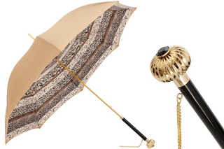 Classic beige double cloth jeweled handle handmade Italian umbrella front view