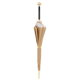 Classic beige double cloth jeweled handle handmade Italian umbrella close-up