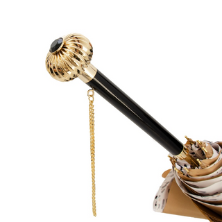 Classic beige double cloth jeweled handle handmade Italian umbrella detail