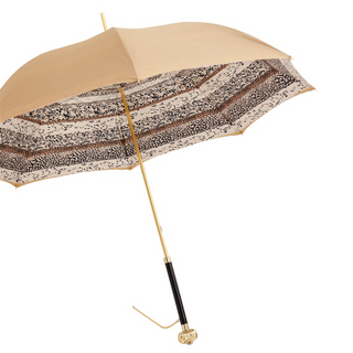 Classic beige double cloth jeweled handle handmade Italian umbrella side view