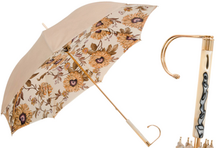 Ivory flowered handmade Italian designer jeweled handle umbrella front
