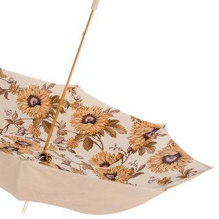 Ivory flowered Italian designer jeweled handle umbrella top view