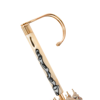 Ivory flowered Italian designer jeweled handle umbrella canopy