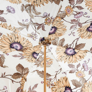 Ivory flowered handmade Italian designer jeweled handle umbrella open