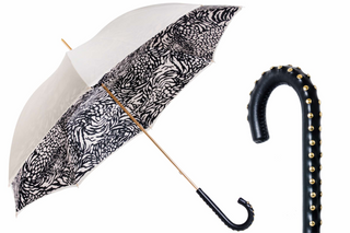 Classic leather handle luxury Italian women's umbrella front view
