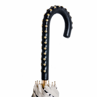 Classic leather handle luxury Italian women's umbrella canopy detail