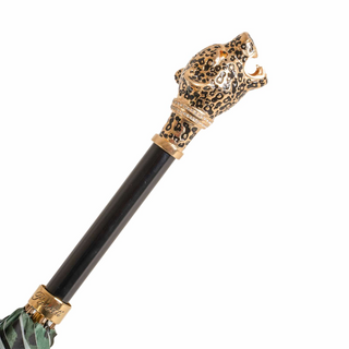 Green leopard panther handmade Italian luxury umbrella canopy detail