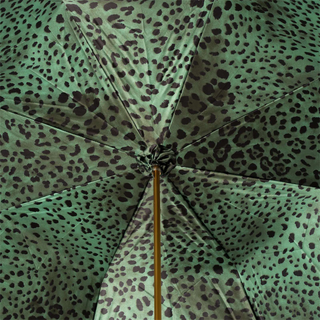 Green leopard panther handmade Italian luxury umbrella open canopy