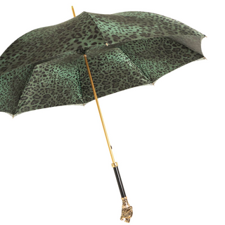 Green leopard panther handmade Italian luxury enameled brass umbrella side