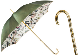 Olive green luxury Italian handmade double cloth brass handle umbrella front