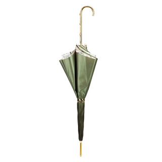 Olive green luxury Italian handmade double cloth brass handle umbrella close-up