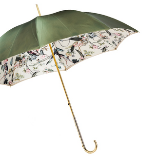 Olive green luxury Italian handmade double cloth brass handle umbrella side