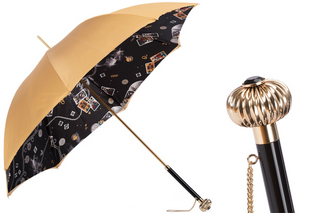 Jeweled handle double cloth luxury handmade Italian umbrella front view