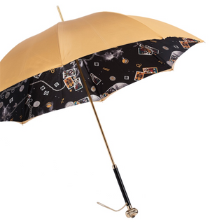 Jeweled handle double cloth luxury handmade Italian umbrella side view