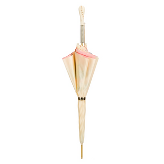 Vintage crystal flowered double cloth brass handle umbrella close-up