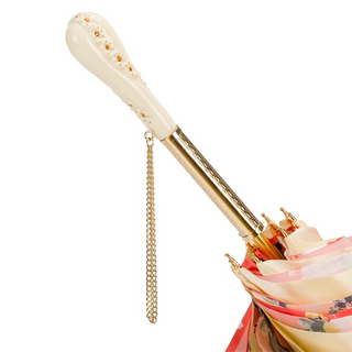 Vintage crystal flowered double cloth brass handle umbrella open