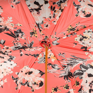 Vintage crystal flowered double cloth brass handle umbrella top view