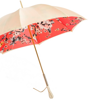 Vintage crystal flowered double cloth brass handle umbrella side