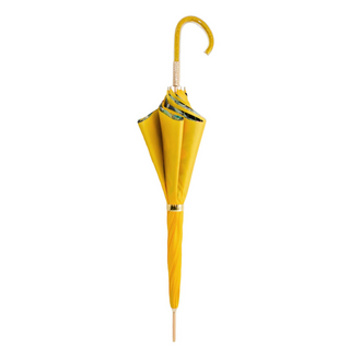 Yellow canopy Italian classic polyester acetate handle umbrella close-up