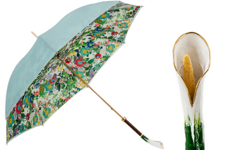 Luxury calla flower handmade Italian brass handle polyester umbrella front