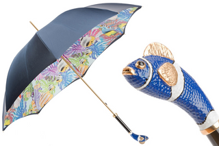 Blue Nemo double cloth handmade Italian wind resistant umbrella front view