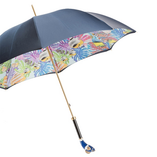 Blue Nemo double cloth handmade Italian wind resistant umbrella side view