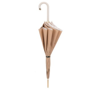 Ivory double cloth leather manual luxury women's umbrella close-up handle detail