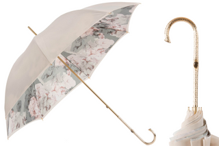 Ivory handmade Italian double cloth brass handle umbrella front view