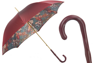 Burgundy leather handle handmade Italian classic polyester umbrella front view